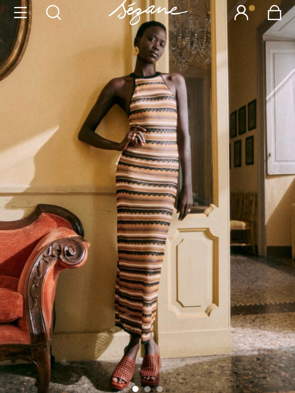 Szane Striped Halter Maxi Dress In Tan, Black And Cream